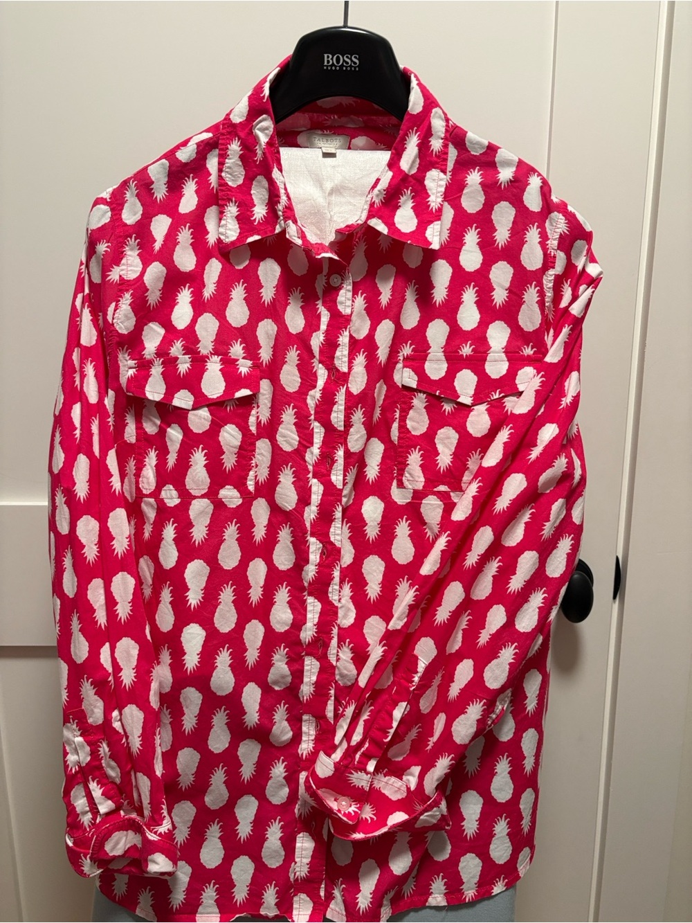 Talbots Pink Pineapple-Print Button-Down Shirt